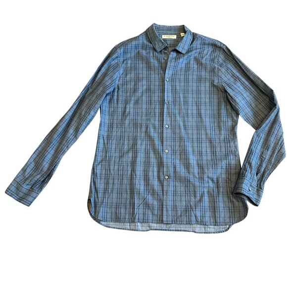 Burberry London Blue on Blue Plaid Button Down Shirt Top Size XL Tailored Men's - Picture 1 of 14
